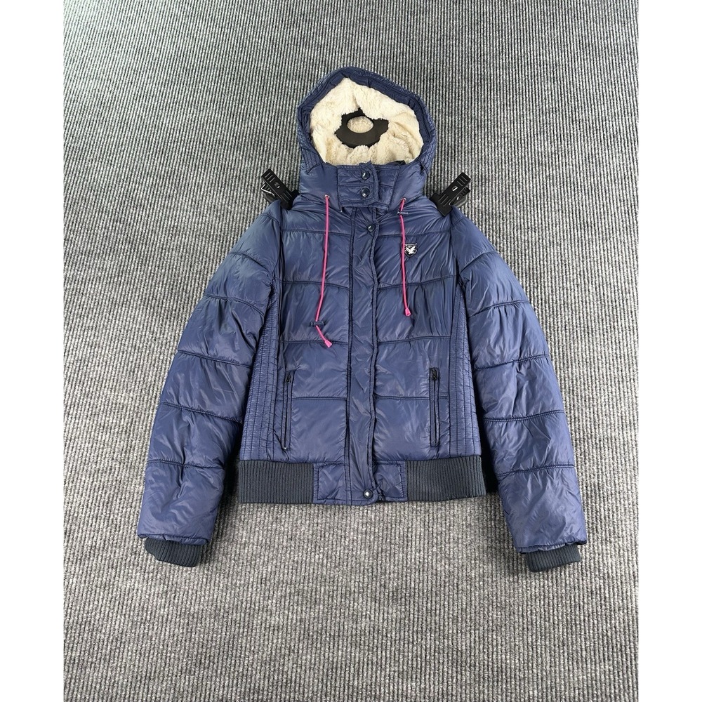 American Eagle Outfitters Puffer Jacket Women Medium Blue Hooded Winter Coat